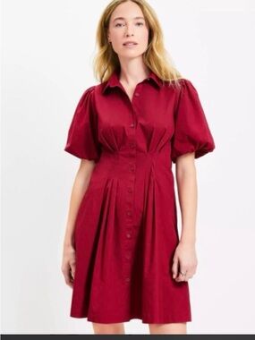 LOFT bubble sleeve stretch poplin pintuck mini shirt dress 4
